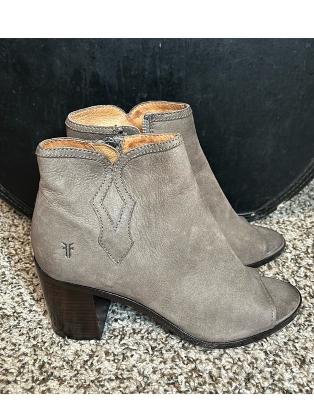 Frye Peep Toe Booties Block Heel EUC